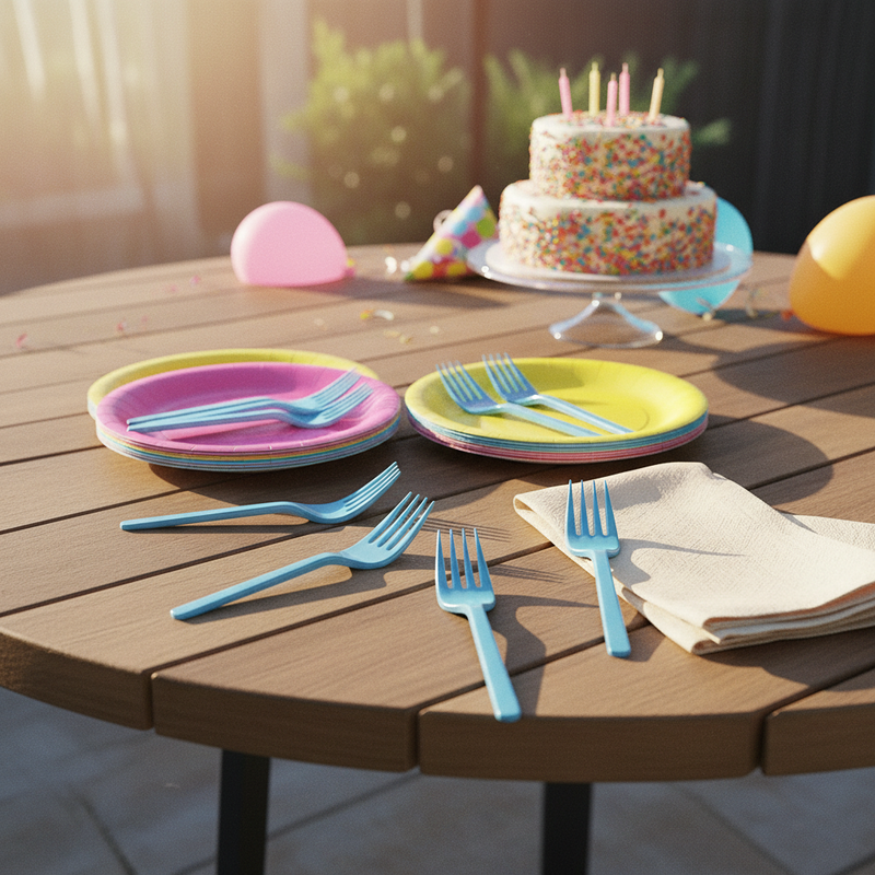 Posate riutilizzabili per picnic ed eventi: forchette Dopla Compact azzurro, 15 pz, lavabili e resistenti. Pratiche e sostenibili.