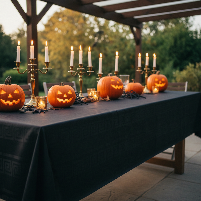Tovaglia rotolo carta nera Dopla 1,20×7m monouso €3,75. Copre 7m di tavolo per cene eleganti, feste di laurea, Halloween e catering. ean 8005090001502
