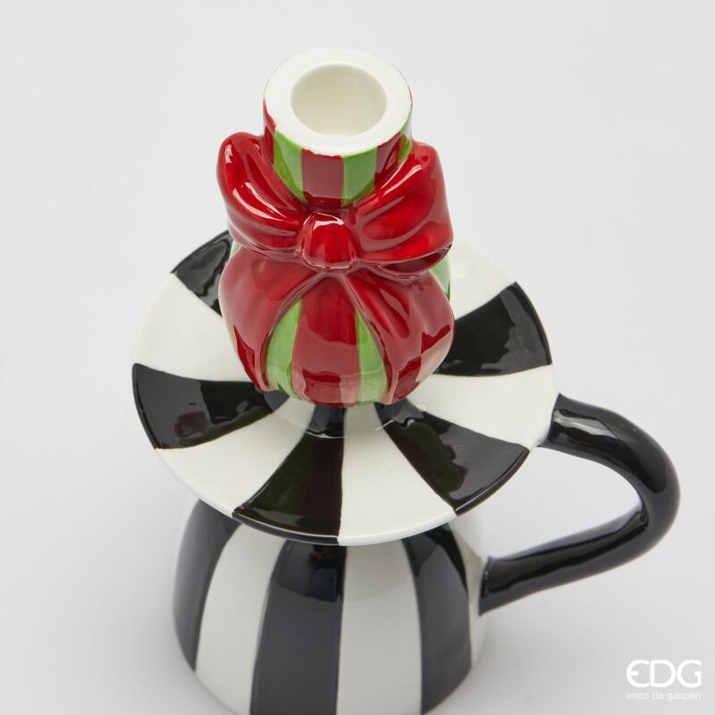 edg enzo de gasperi edg enzo de gasperi portacandela con fiocco natale h 23 cm l 15 cm l 12 cm white black ean 8059824552594