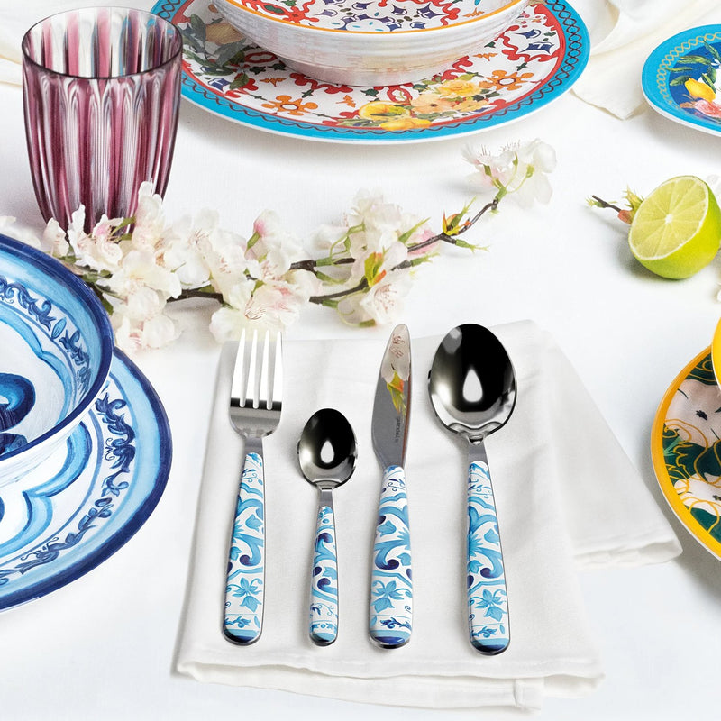 guzzini guzzini set 24 posate blues in acciaio con impugnatura in plastica decorata servizio tavola elegante ean 28194576