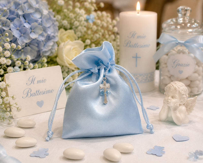 larcolaio larcolaio sacchetto organza lucido 9x12 cm portacanfetti celeste bomboniera elegante 12 pz ean 8059558631572
