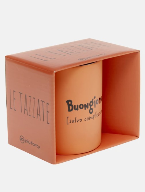 piu forty 40 piu forty 40 mug ceramica con manico 325 cl stampa buongiorno salvo complicazioni arancione mat ean 8055773195813