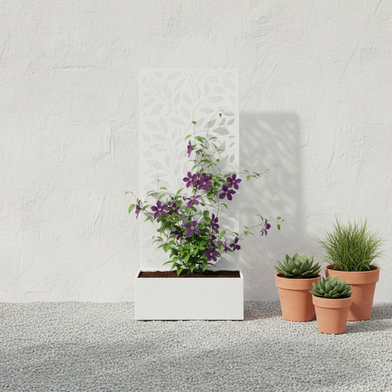 regalo italiano regalo italiano fioriera rettangolare bianca in ferro 50 x 22 cm h 120 cm porta piante da esterno design moderno ean 8057586111165