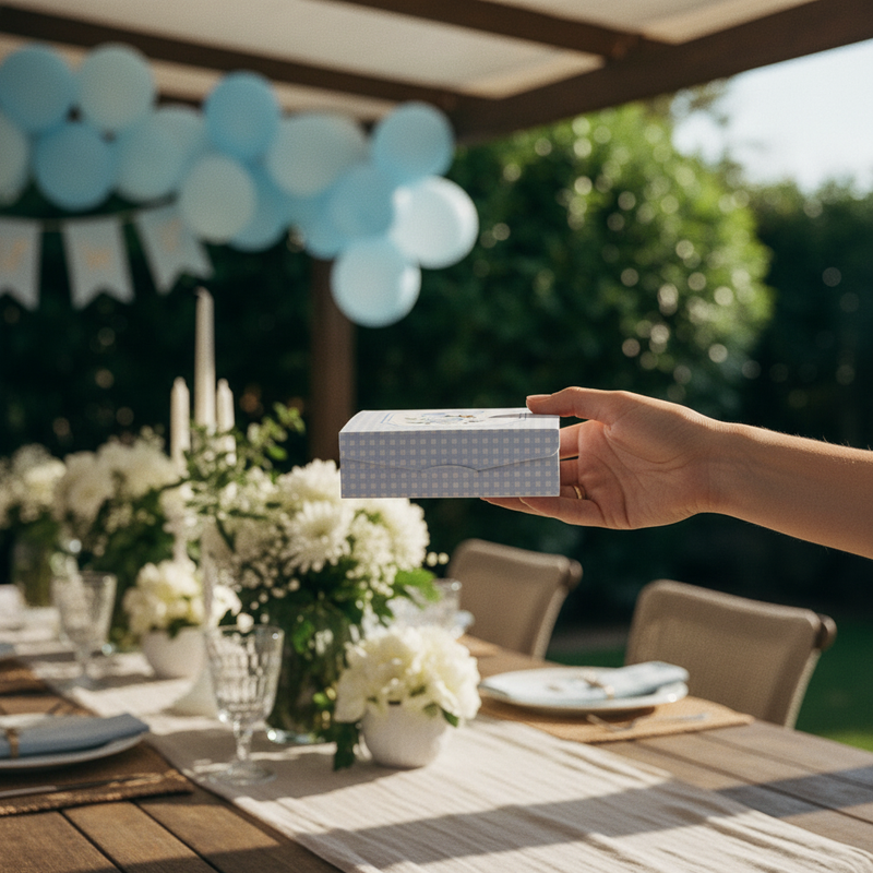 Scatola gift Scotton elefantino azzurro cartoncino 7×7×3cm CONF 10 PZ- Bomboniera piatta battesimo maschio e baby shower ean 8007402366293