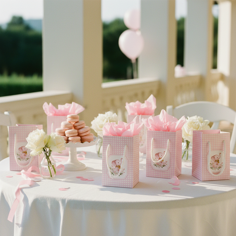 Shop box Scotton elefantino rosa cartoncino 9×9×14cm CONF 10 PZ. Bomboniera alta battesimo femminile e baby shower. ean 8007402366651