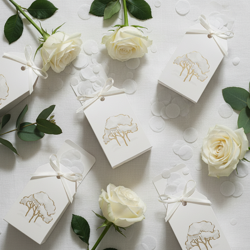 Tag scatolina Scotton intrecci alberi avorio 5,5×3,5×10cm CONF 10 PZ. Bomboniera matrimonio e cerimonia elegante. ean 8007402284528