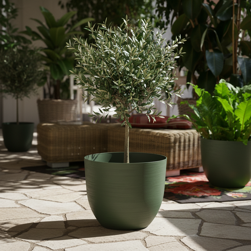 Vaso da esterno grande in plastica riciclata 100%, resistente da −30° a +60°C. TeraPlast Over 48 Forest Verde, D48×H40 cm. Ordina ora. ean 8051560177888