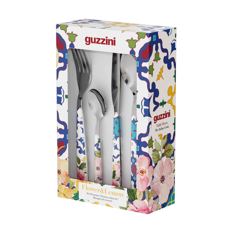 guzzini guzzini servizio24 posate flower lemon acciaio con impugnatura decorata