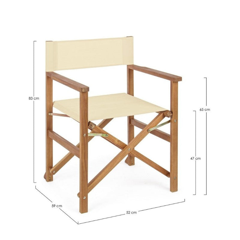 Sedia regista pieghevole outdoor: Bizzotto Noemi in acacia e tessuto écru idrorepellente, 52×59×83 cm. Elegante per terrazza e giardino. ean 8051836214767
