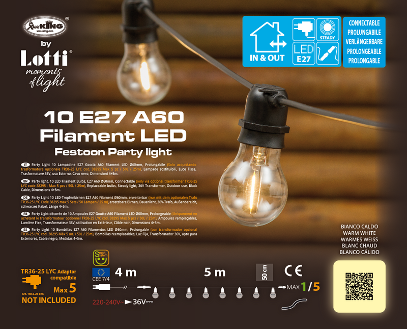 lotti lotti catena luminosa party light 10 gocce led filament e27 d 60 mm 45 m prolungabile ean 8024199038257