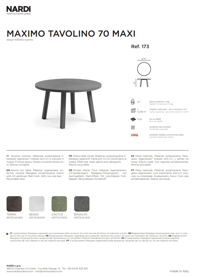 nardi nardi maximo tavolino 70 rotondo maxi basalto