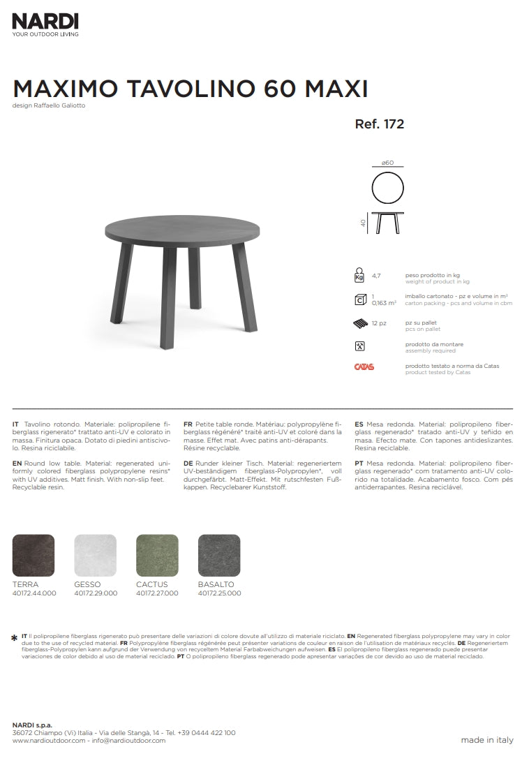 nardi nardi maximo tavolino 60 rotondo maxi cactus ean 8010352172272