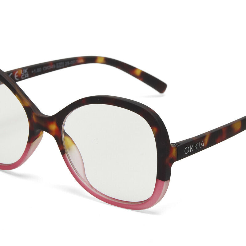 okkia okkia occhiale da lettura mod verona premontato butterfly soft touch spring anti luce blu havana pink diottrie 2 50 ean 8056211374432