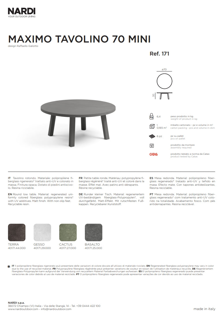 nardi nardi maximo tavolino 70 rotondo mini gesso ean 8010352171299