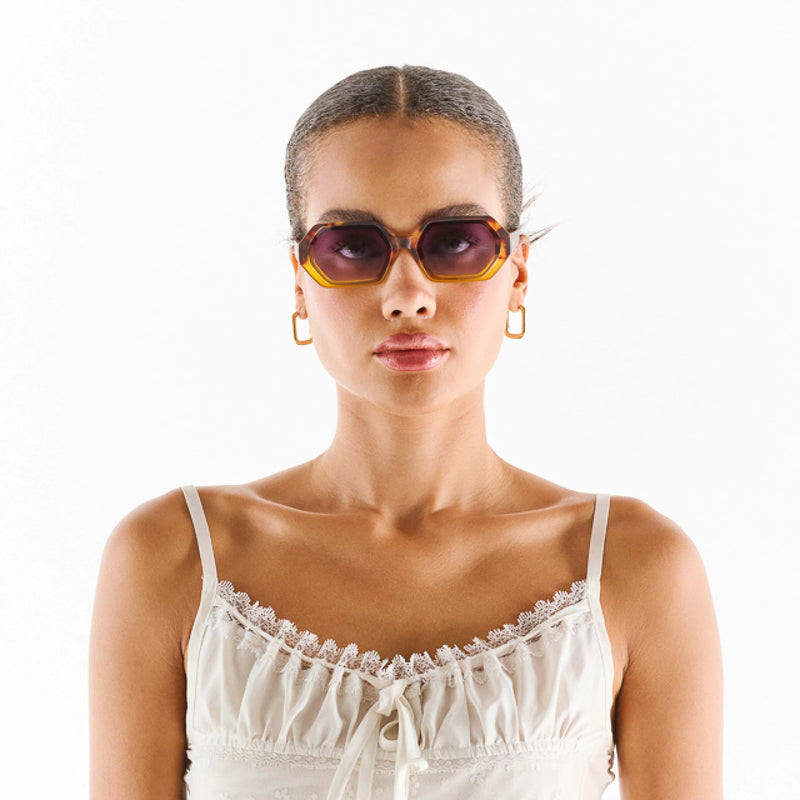 okkia okkia occhiale da sole premontato esagonale mod andrea havana yellow ean 8055773193741