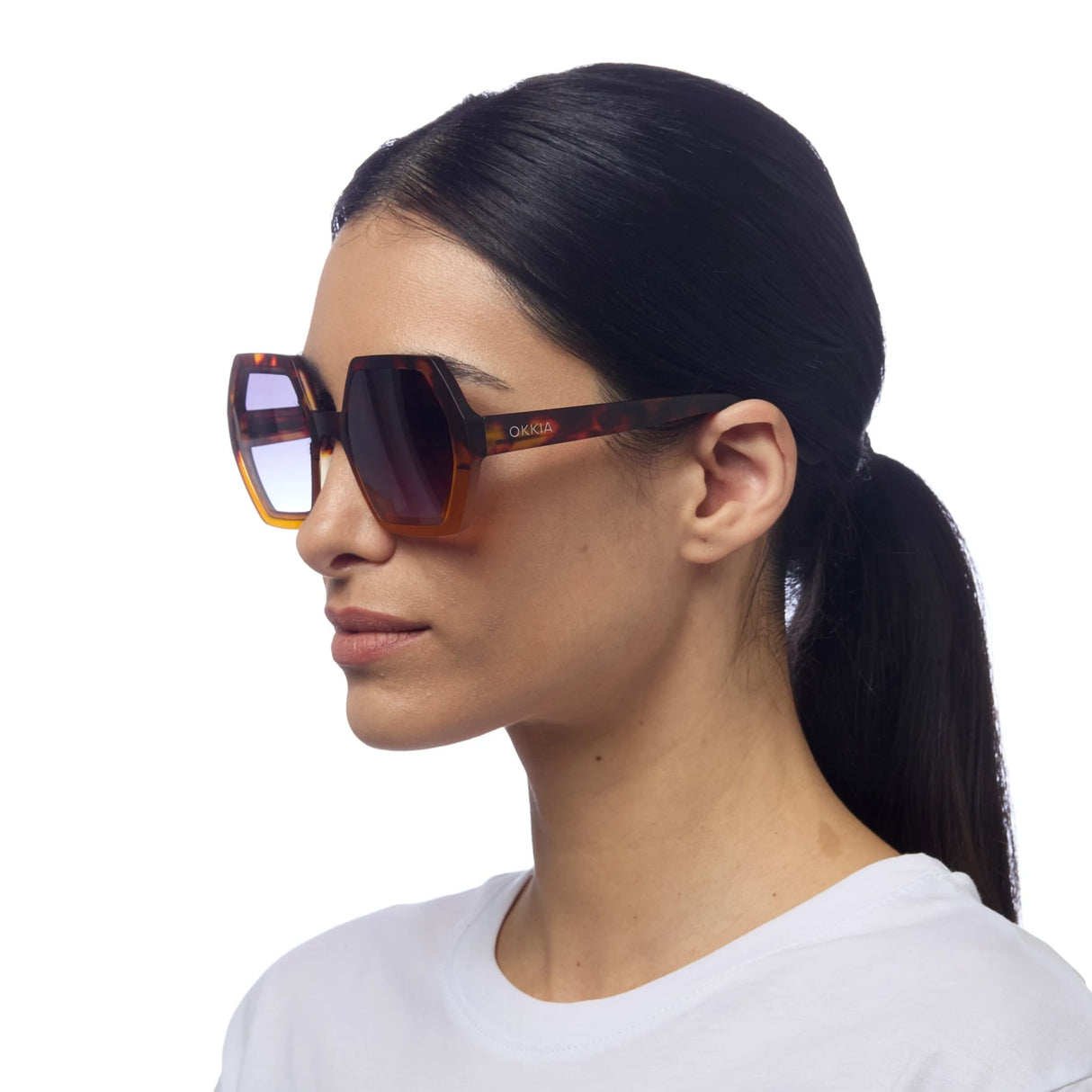 okkia okkia occhiale da sole premontato esagonale mod emma havana yellow ean 8055773193864