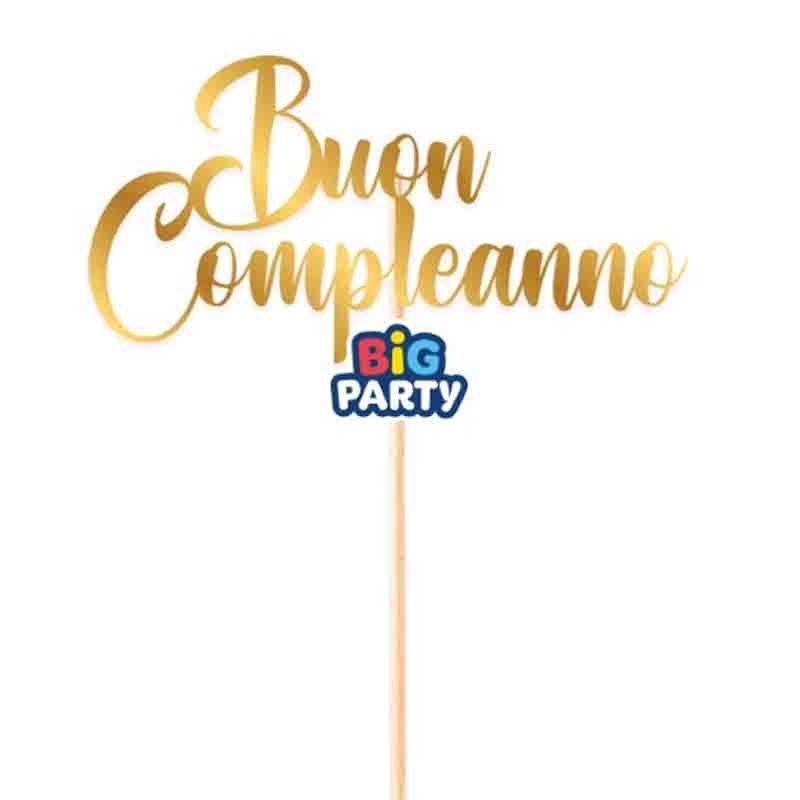 Big Party Mini Cake Topper Italic Joyeux Anniversaire Or Métal