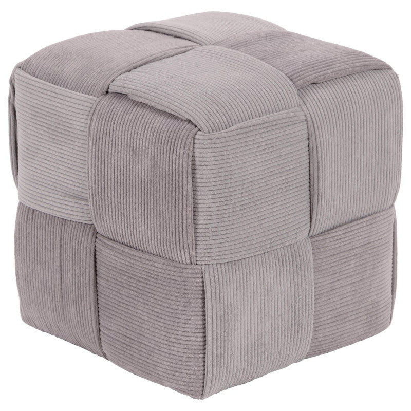 Pouf Dimo Brady en Velours à Côtes Tressé, Gris Clair