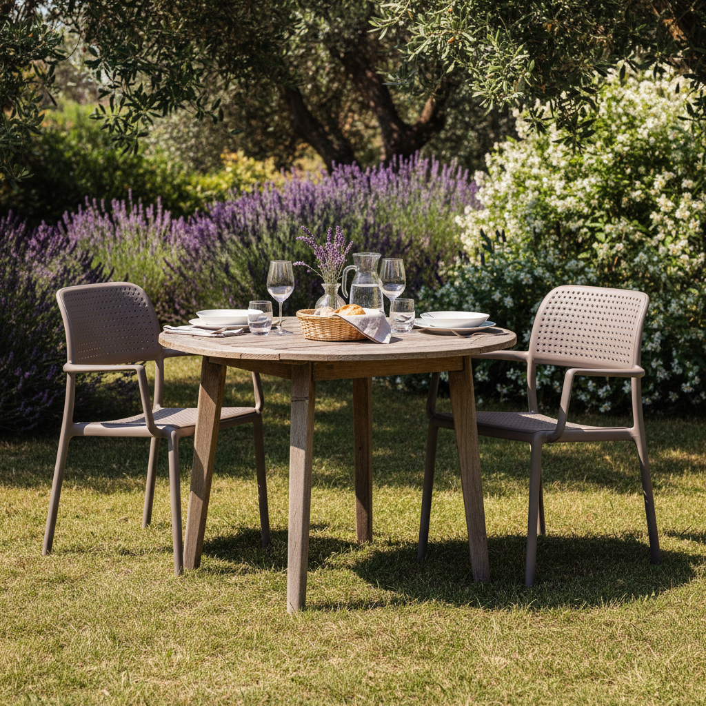 Pranzo giardino sedie Nardi Bora tortora