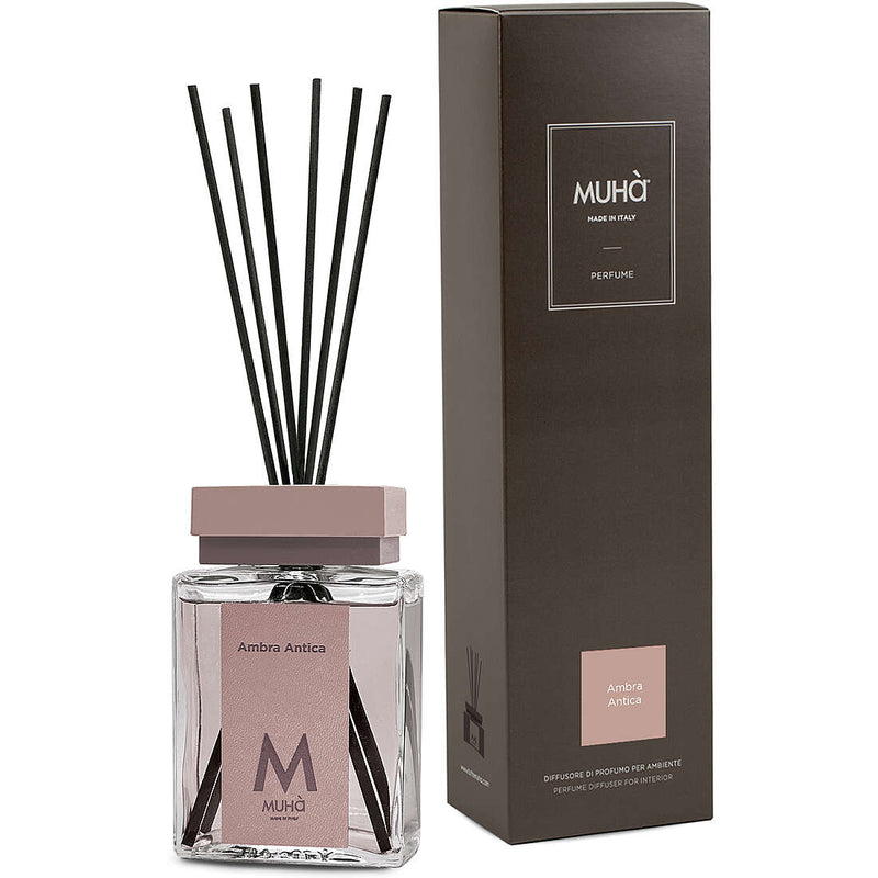 Muhà Luxe Parfum Diffuseur d'Ambiance avec Bâtonnets Ambre Ancienne 200 ml