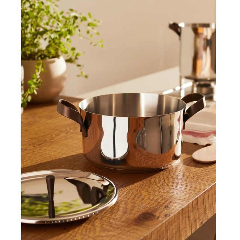Alessi EDO Faitout bas D 24 cm à deux anses en acier inoxydable et PVD marron