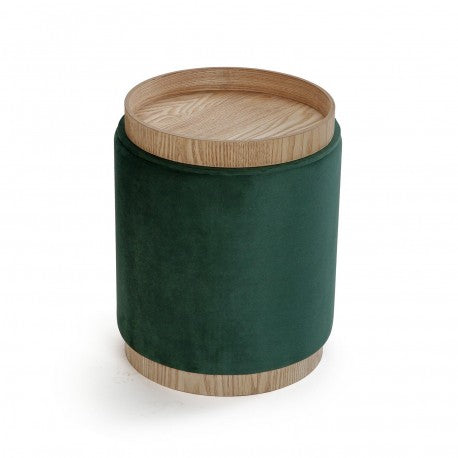 Pouf Versa avec rangement et plateau en velours vert