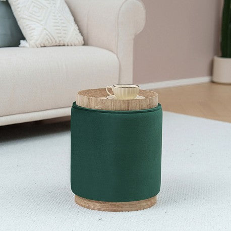 Pouf Versa avec rangement et plateau en velours vert