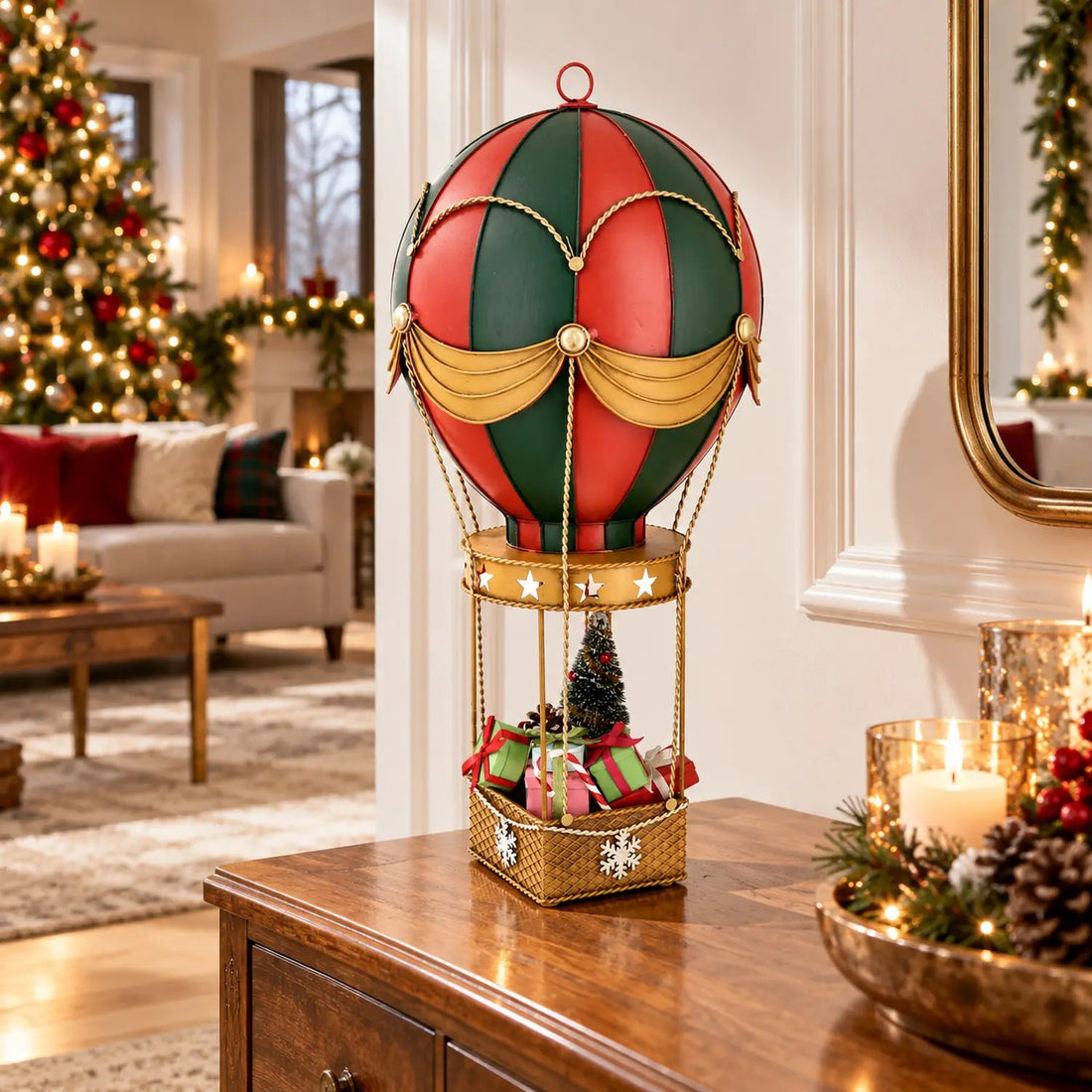 Bizzotto Décoration de Noël Noelle Montgolfière avec Cadeaux – Ornement de Noël