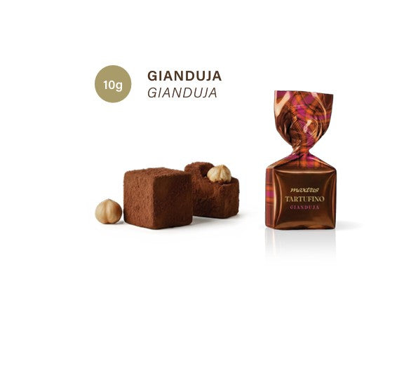 Maxtris Tartufini Gianduia 250 g in Vassoio con Incarto a Fiocco – Cioccolatini al Gusto Gianduia per Feste e Idee Regalo