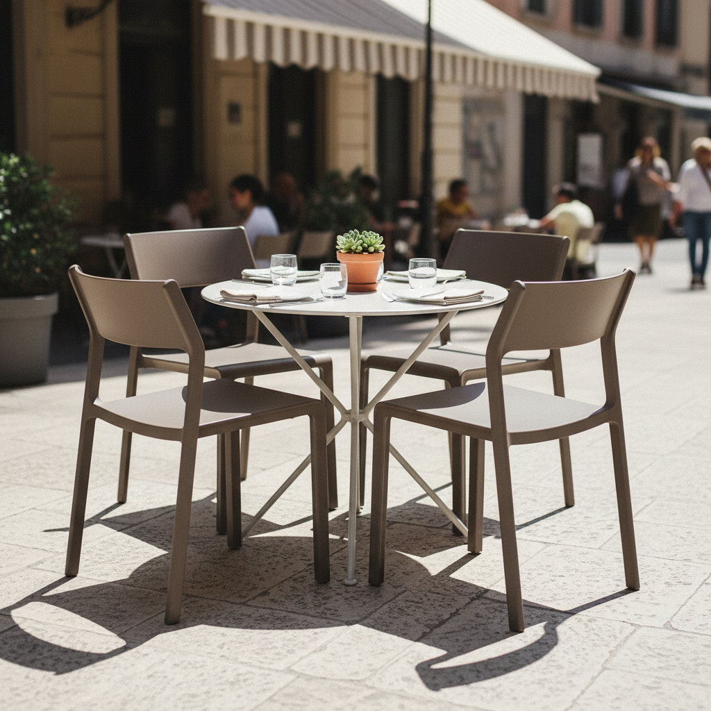 Tavolata bistrot con sedie Trill Tabacco