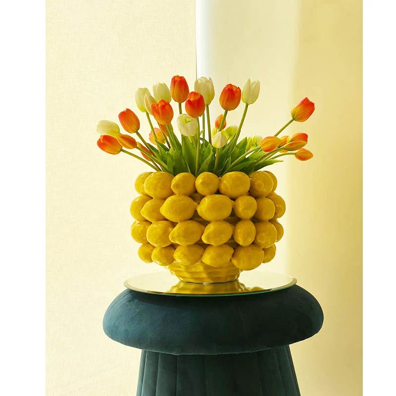 EDG Enzo De Gasperi Vase Citron Chakra H 19 Cm D 28 Cm 36 Fruits Jaune