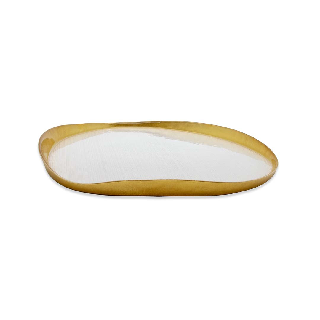 WD Lifestyle Piatto Panettone in Vetro Perla e Oro Ø32 cm – Piatto da Portata Natalizio