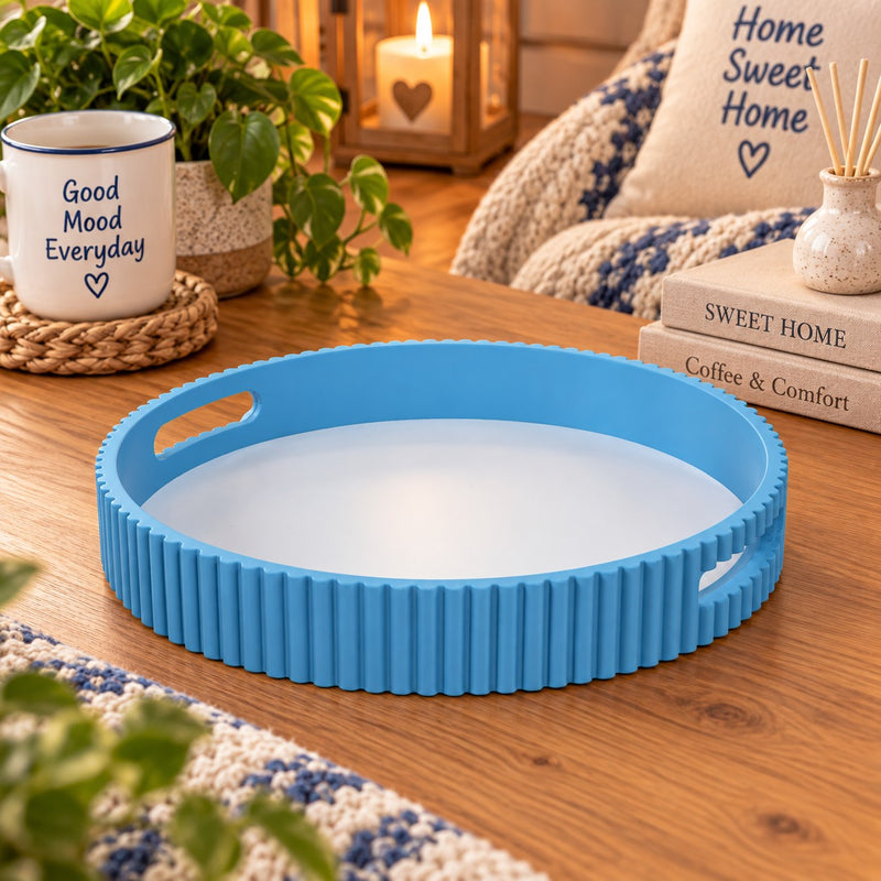 WD LifeStyle Plateau Bleu en MDF Ø30 cm – Plateau Décoratif pour la Maison et la Table