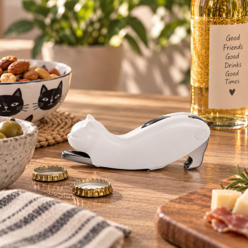 WD LifeStyle Apribottiglie Gatto Bianco – Accessorio Cucina Originale Idea Regalo