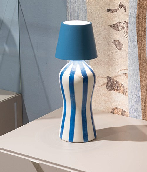 Bouteille Lido à rayures safran, diamètre 110 mm, hauteur 264 mm, bleu