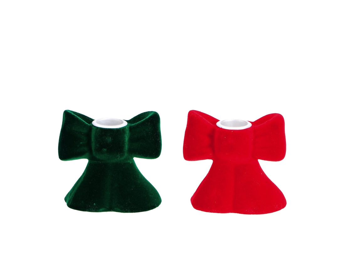 Ad Trend Porte-bougie Festif en Résine et Velours avec Nœud Assorti 9x4xH8 cm 1 Pcs – Décoration pour la Maison et la Table de Noël
