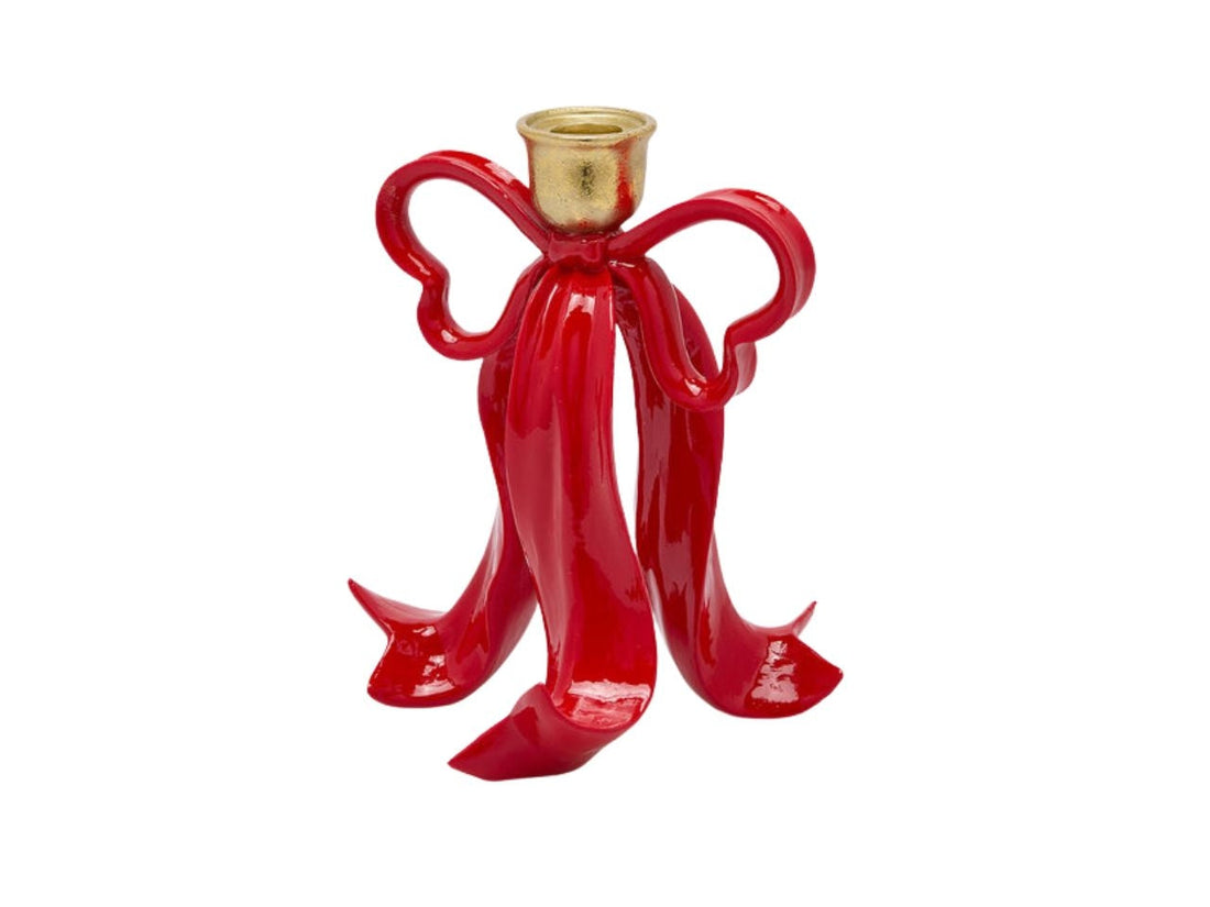 EDG Enzo De Gasperi Portacandela Fiocco di Natale H20 cm Rosso Oro – Decorazione Natalizia