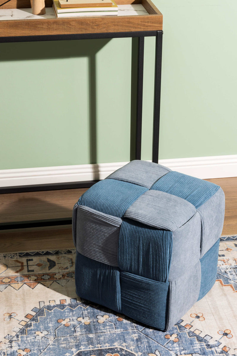Dimo Pouf Brady en Velours Côtelé Tressé, Poussière d'Avion