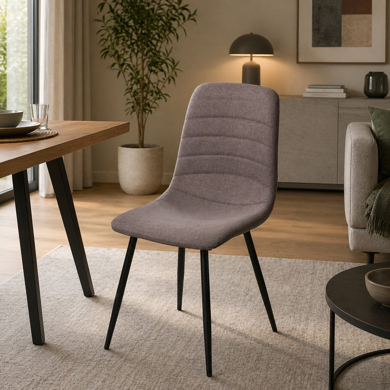 Chaise Dimo Livia en Tissu Taupe Clair, Pieds Noirs