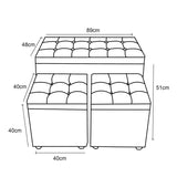 Ensemble Dimo 3 Coffres + 2 Poufs Braies en Tissu, Gris Tourterelle