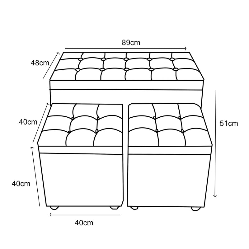 Ensemble Dimo 3 Coffres + 2 Poufs Braies en Tissu, Gris Tourterelle
