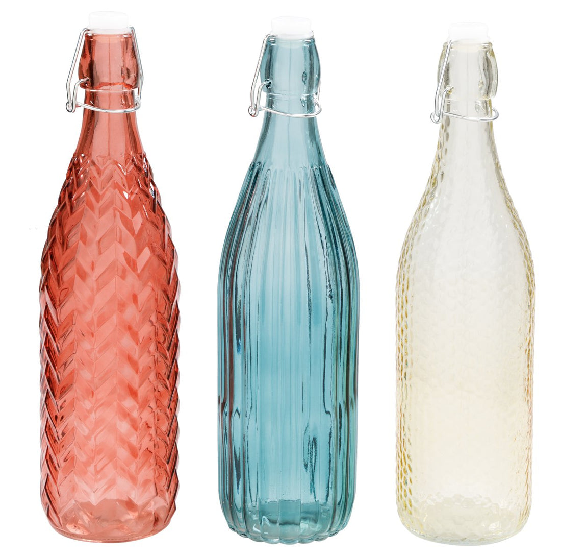 Dimo Chroma Bouteille en Verre 1 L avec Bouchon à Clip – Bouteille pour Eau et Boissons, Couleurs Assorties 1 pcs