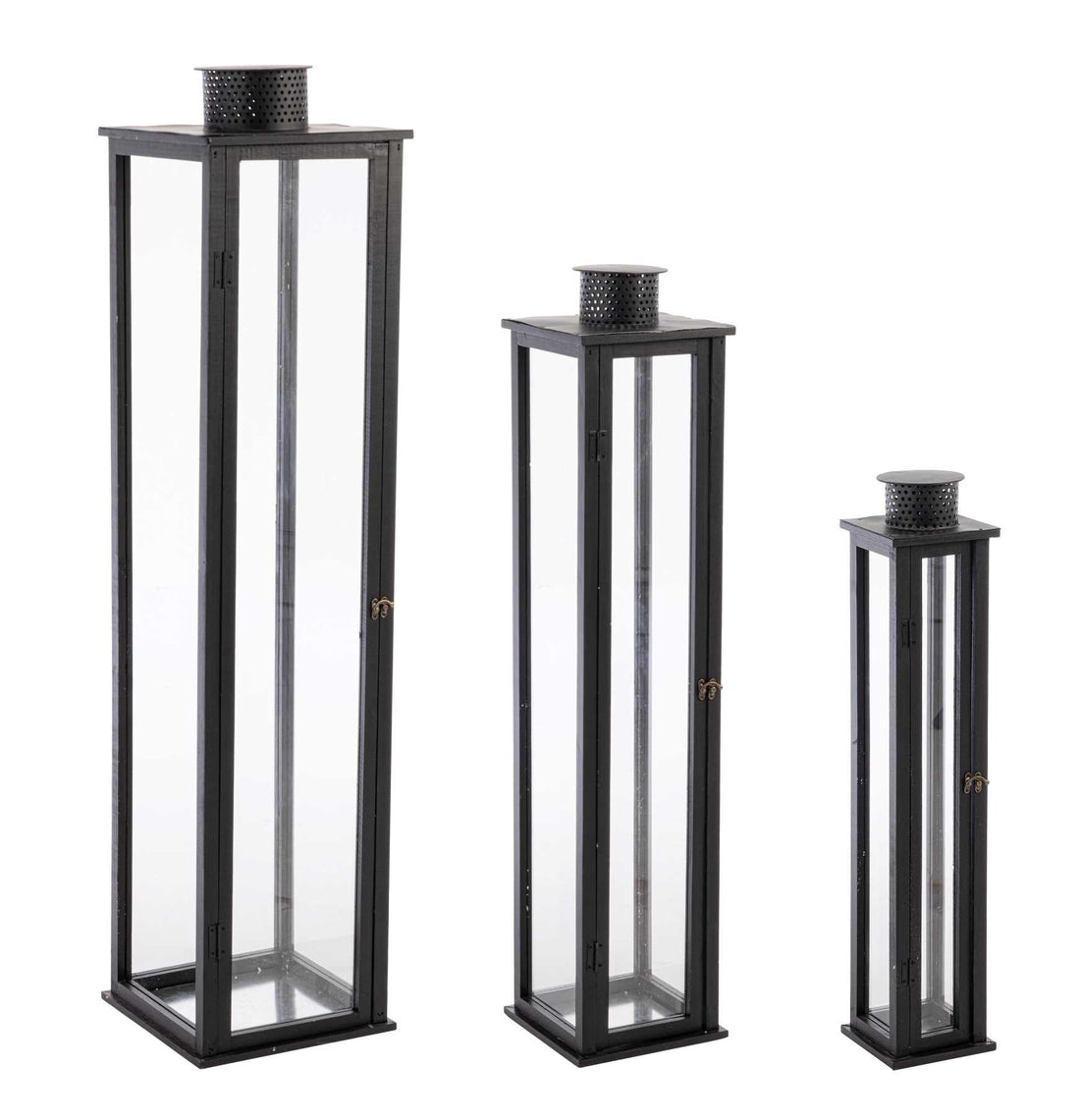 Lot de 3 lanternes Torsti Bizzotto en bois noir, verre et métal