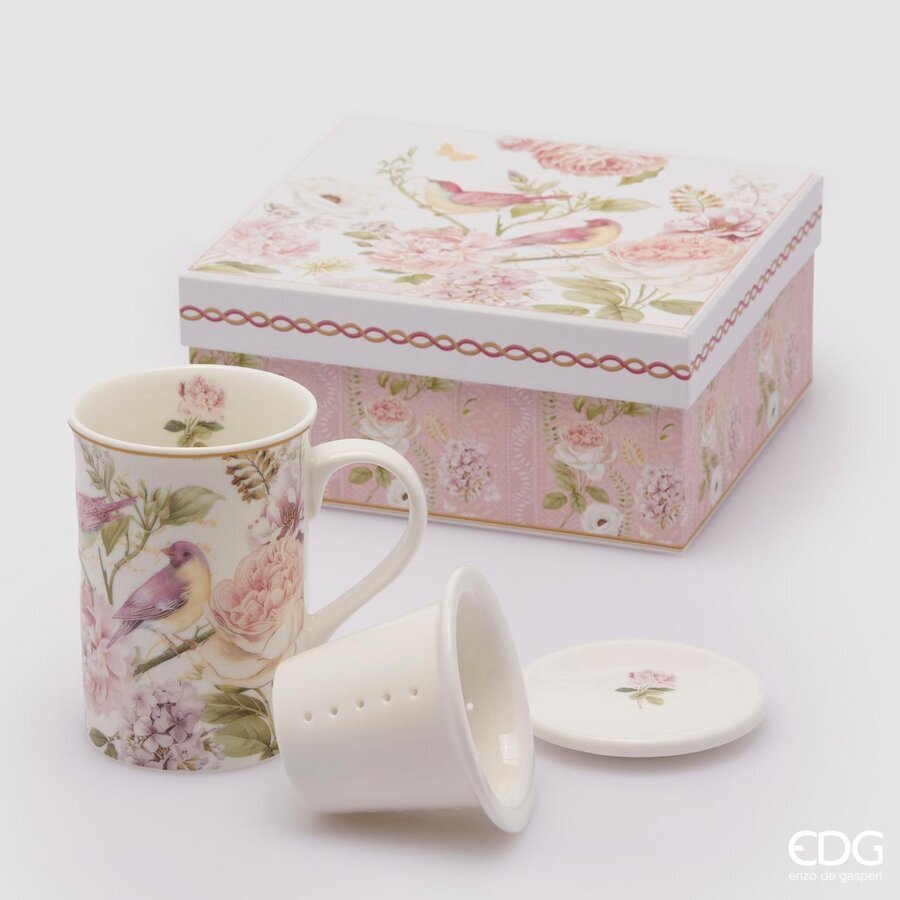 edg enzo de gasperi edg enzo de gasperi confezione regalo tazza porcellana con filtro e coperchio h 11 cm white pink ean 8059824212863