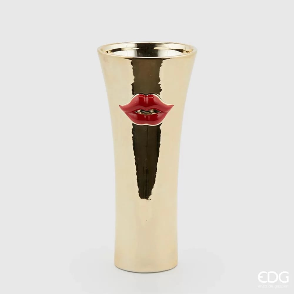 Vase Kiss EDG Enzo De Gasperi Concave H30 D13 Or Rouge