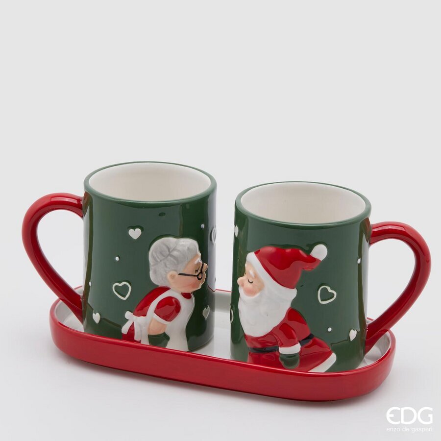 Mug Kiss De Noël 2 Pièces Avec Plateau H12x25x12 Vert Rouge