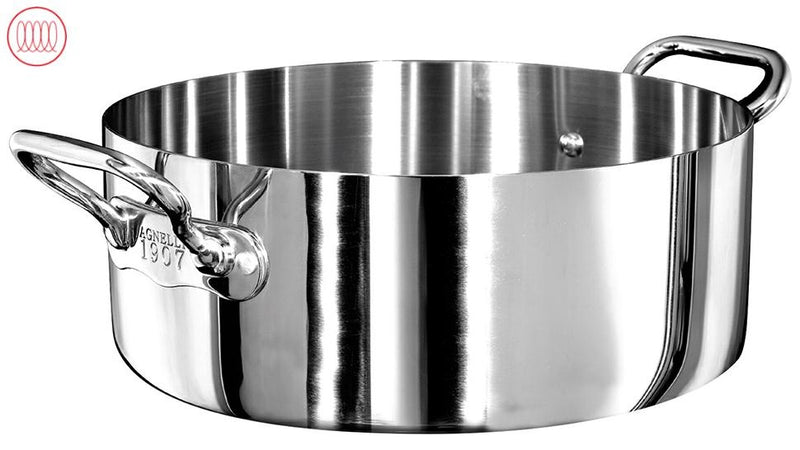 AGNELLI Faitout Bas Aluinox 3Ply Inox Brillant 20x8 cm 2 Poignées