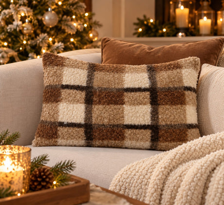 Bizzotto Coussin Laurence à Carreaux Marron 40x60 cm – Idée Cadeau Noël