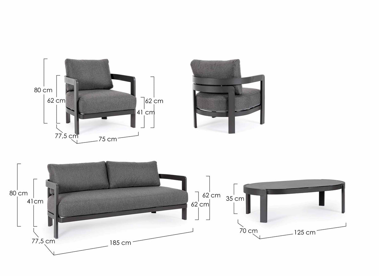 Bizzotto Set 4 Presley Lounge Anthracite