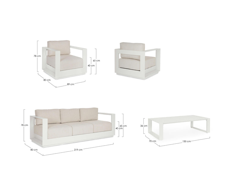 Ensemble de salon Bizzotto Moses 4 éléments blanc vapeur